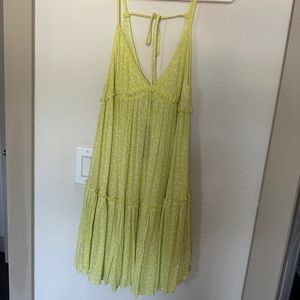 Yellow green flowy skater dress